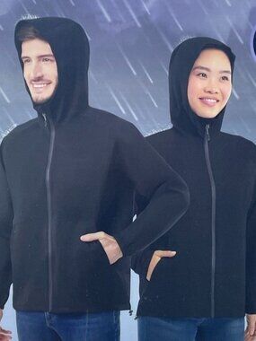 Waterproof Unisex Rain Jacket With UPF 50+ Black Size XL/XXL d0779